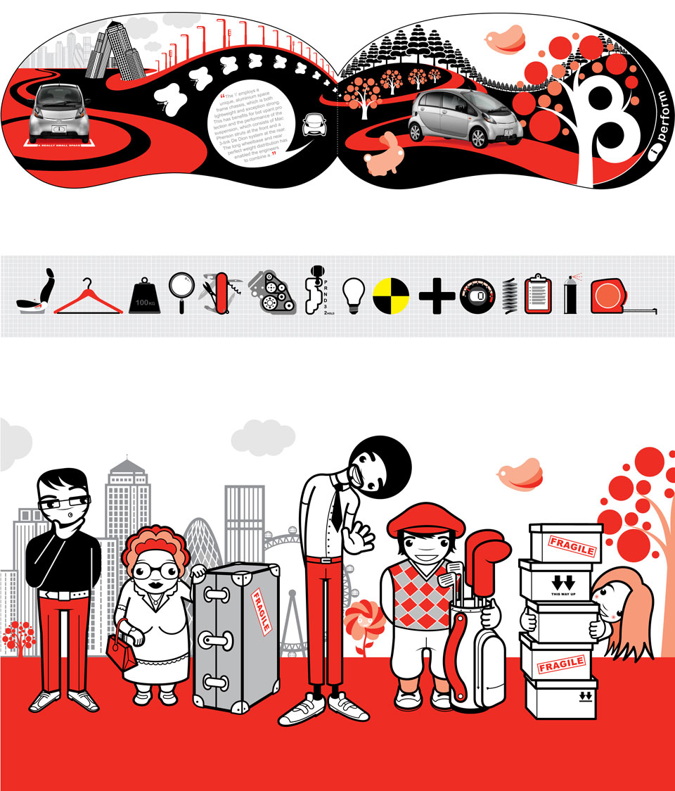 Mitsubishi iCar launch brochure illustrations 2 by Darren Whittington
